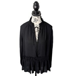 LOFT Ann taylor Size L Black  Sheer Long Sleeves‎ rufless